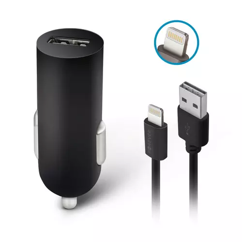 Forever M02 Autós töltő- fekete univerzális töltő + fekete Lightning kábel (1,2m)