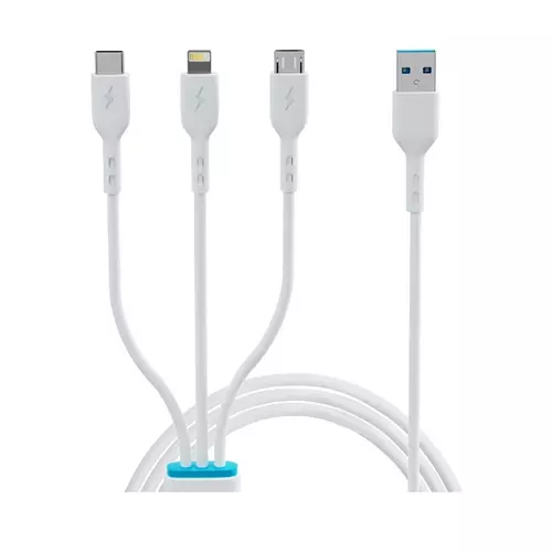 Kábel: BWOO X173 - 3in1 kábel - (USB - Lightning / Type-C / MicroUSB) fehér kábel 3A, 1 m