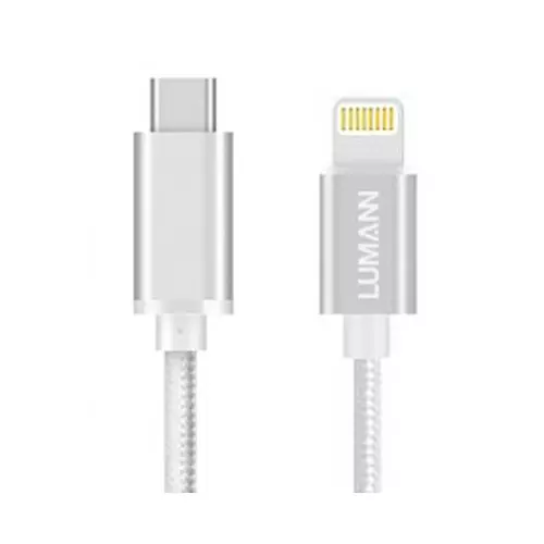 Adatkábel: Lumann - Type-C (USB-C) / Lightning ezüst szövet adatkábel 1m