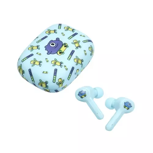 Jellie Monster 06BT Headset - kék/mintás vezeték nélküli stereo headset, töltőtokkal