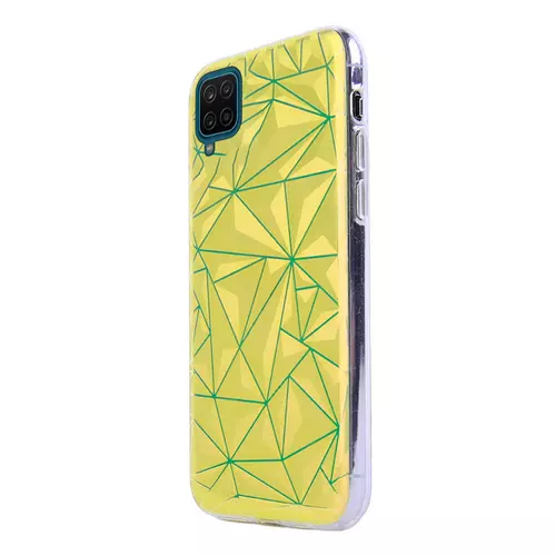 Samsung Galaxy A12 Telefontok - Neo sárga, mintás műanyag hátlap tok, szilikon kerettel