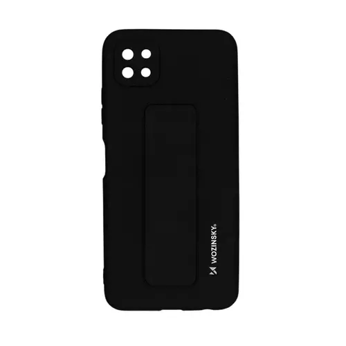 Samsung Galaxy A22 5G Telefontok - Wozinsky Kickstand fekete kitámasztható szilikon hátlap tok