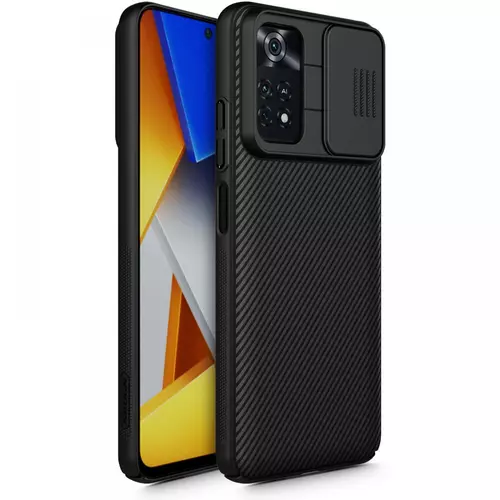 Telefontok Xiaomi Poco M4 Pro 4G / LTE - Nillkin csúsztatható kameravédős fekete hátlap tok