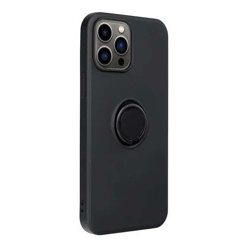 iPhone 14 Pro Telefontok - Forcell Silicone Ring fekete tok kitámasztóval