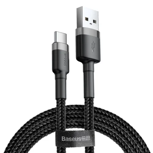 Adatkábel: BASEUS Cafule - USB / Type-C (USB-C) fekete szövet adatkábel 2,4A, 2m