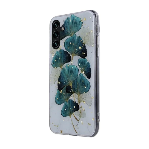 Samsung Galaxy A13 5G Telefontok - Gold Glam levelek - mintás műanyag hátlap tok, szilikon kerettel