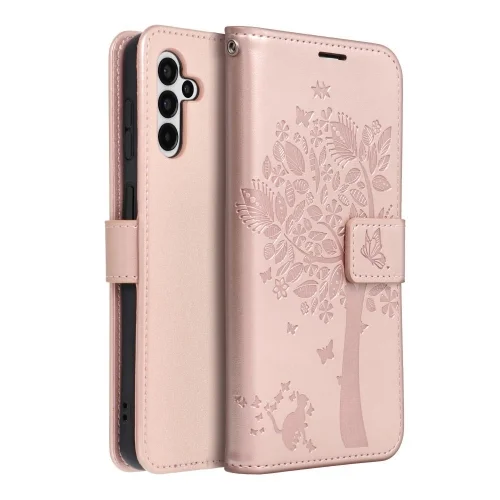 Samsung Galaxy A13 5G Telefontok - MEZZO fa mintás rose gold mágneses szilikon keretes könyvtok