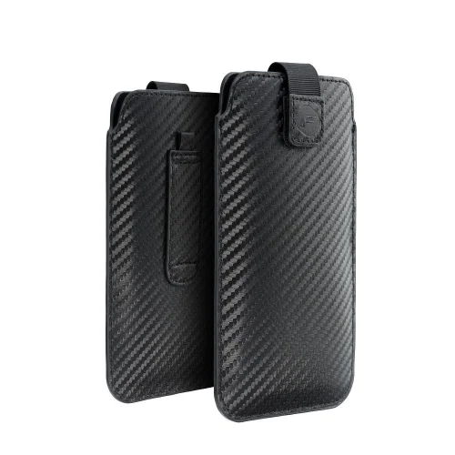 Forcell Pocket Carbon Telefontok - fekete tépőzáras, kihúzó füles tok (16x7,8x1 cm)