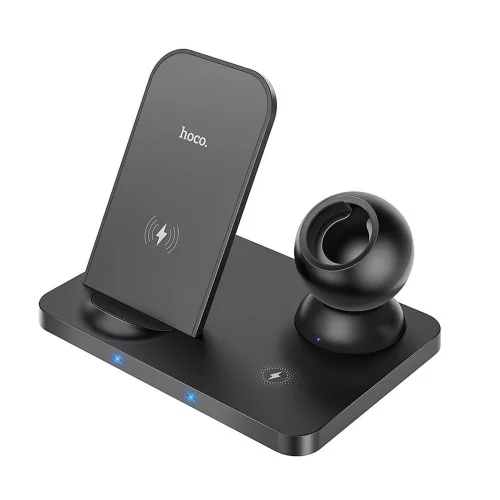 Hoco CW33 Telefon töltő - fekete vezeték nélküli (Wireless) LED kijelzős töltőpad - telefon, headset és okosóra (iWatch)