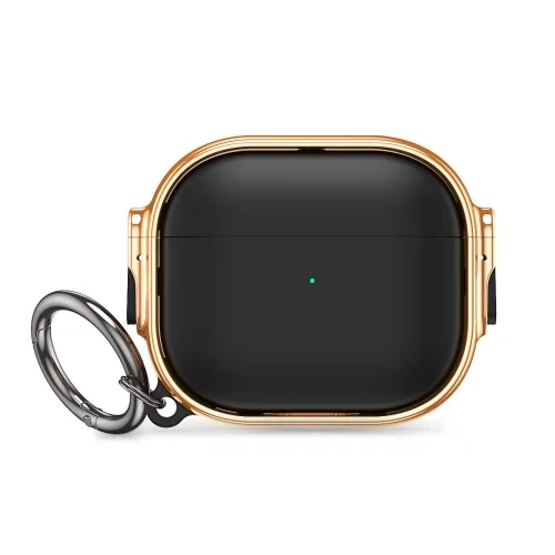 Tech- Protect Rough Lux Airpods Pro 1 /2 tartó - fekete szilikon tok, arany műanyag kerettel, karabinerrel