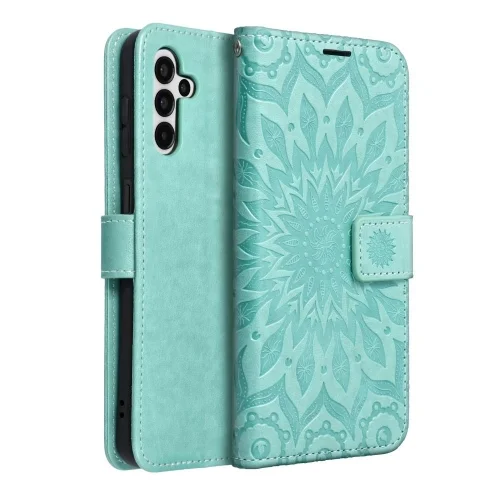 Samsung Galaxy A04s (A047) Telefontok - MEZZO mandala mintás zöld mágneses szilikon keretes könyvtok