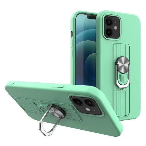 iPhone 12 Telefontok- zöld gyűrűs, kitámasztható szilikon hátlap tok