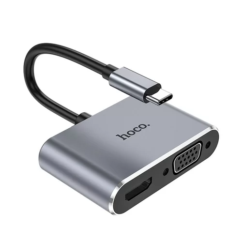 Hoco HB29 Adapter - Type-C (USB-C) / HDMI + VGA HUB porttal, 15 cm kábel