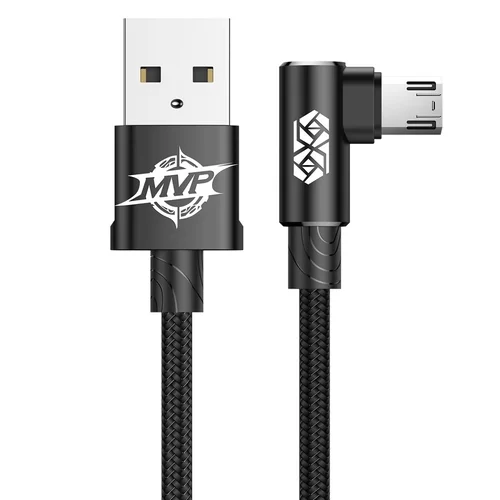 Szövet kábel: Baseus MVP - USB / MicroUSB fekete szövet kábel 2m (90 fokban elfordított csatlakozó véggel) 1,5A
