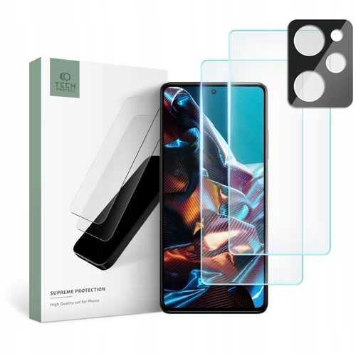 XIAOMI POCO X5 PRO 5G Üvegfólia - TECH-PROTECT Supreme - 2 db üvegfólia + 1db fekete keretes kamera védőkeret