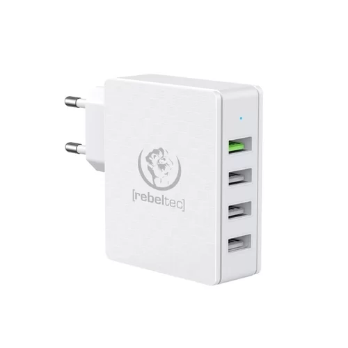 Rebeltec H410 Turbo Hálózati töltő - 4 USB porttal, hálózati gyors töltő, fehér, 3A