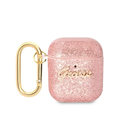 Guess Glitter - AirPods 1/2 tartó - pink csillámos, műanyag Airpods 1/2 tok