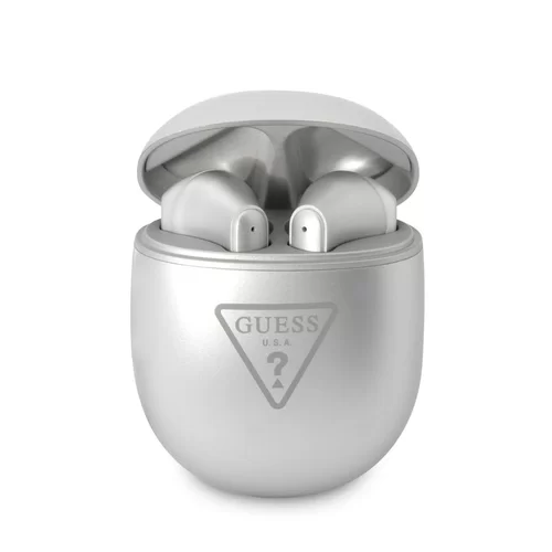 Guess True Headset - ezüst vezeték nélküli stereo bluetooth headset, töltőtokkal