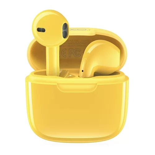 XO X23 Headset - sárga bluetooth headset, töltő tokkal