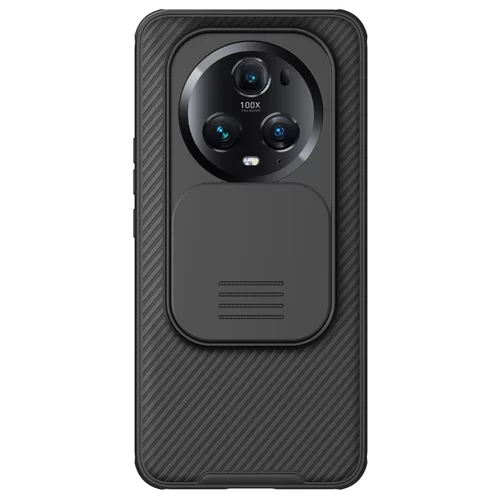 Honor Magic5 Pro Telefontok - Nillkin csúsztatható kameravédős fekete hátlap tok