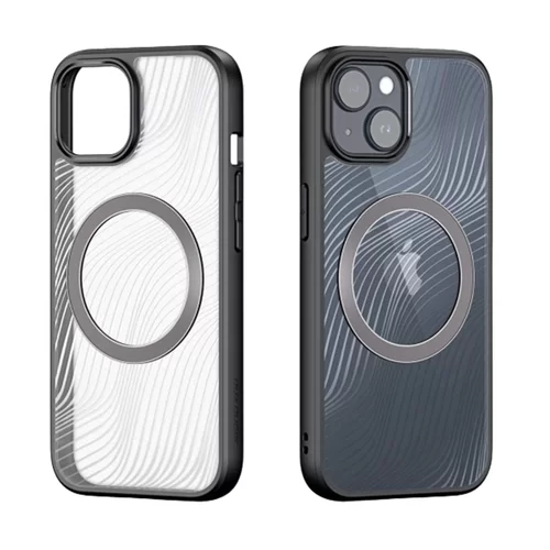 iPhone 15 Telefontok - DUX DUCIS Aimo Mag - MagSafe kompatibilis átlátszó hátlap tok, fekete kerettel