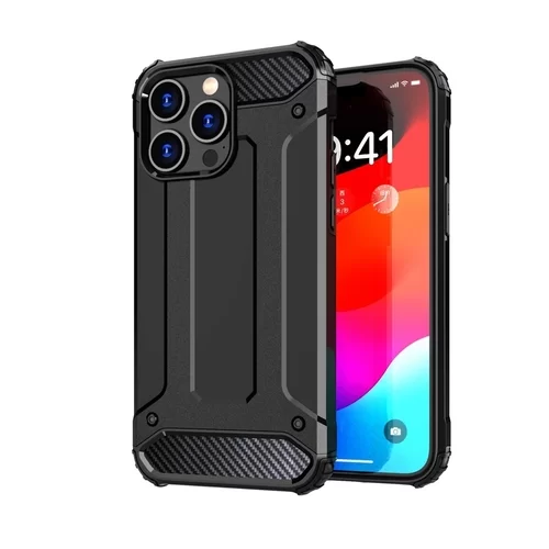 iPhone 15 Pro Max Telefontok - Defender II fekete ütésálló hátlap tok