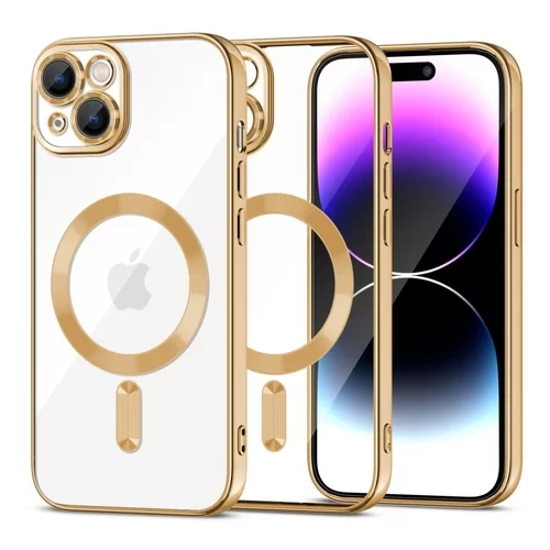 iPhone 15 Telefontok - Tech-Protect Magshine - MagSafe kompatibilis átlátszó/arany hátlap tok