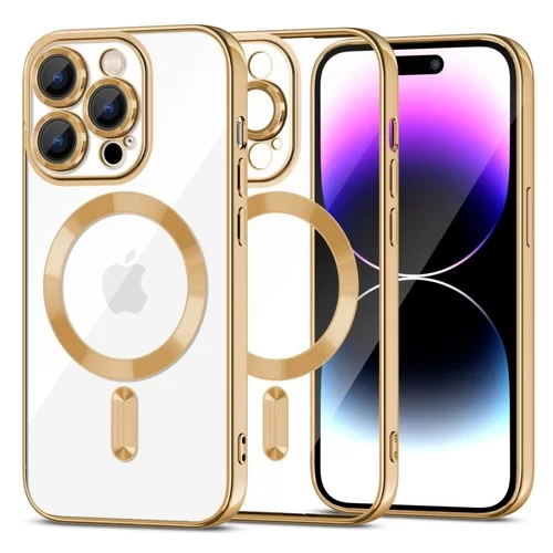iPhone 15 Pro Max Telefontok - Tech-Protect Magshine - MagSafe kompatibilis átlátszó/arany hátlap tok