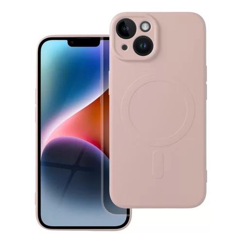 iPhone 15 Telefontok - MagSafe kompatibilis púder pink szilikon hátlap tok