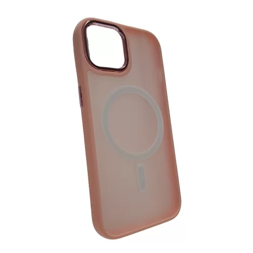 iPhone 15 Pro Max Telefontok - MagSafe kompatibilis pink áttetsző műanyag hátlap tok, pink szilikon kerettel