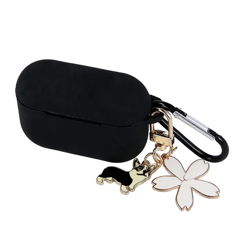 AirPods Pro 2 tartó - fekete szilikon karabinerrel, medállal