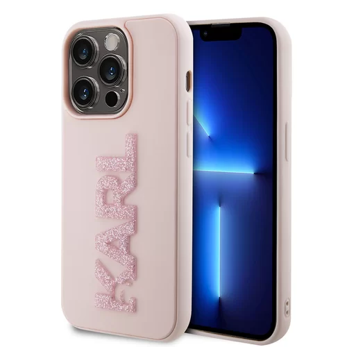iPhone 15 Pro Max Telefontok - Karl Lagerfeld - 3D Glitter Logo - hátlap tok, pink
