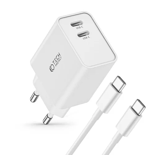 TECH-PROTECT C35W Töltő- Type-C (USB-C) hálózati töltőfej + Type-C / Type-C kábel, fehér 35W