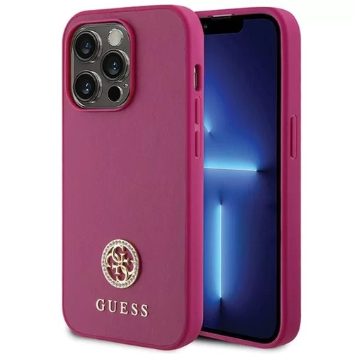 iPhone 15 Pro Max Telefontok - GUESS 4G Strass Metal Logo - Pink hátlap tok