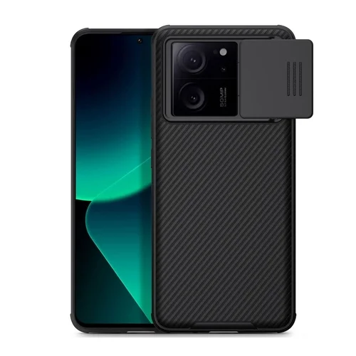 Xiaomi 13T 5G Telefontok - Nillkin csúsztatható kameravédős fekete hátlap tok, beépített mágnessel