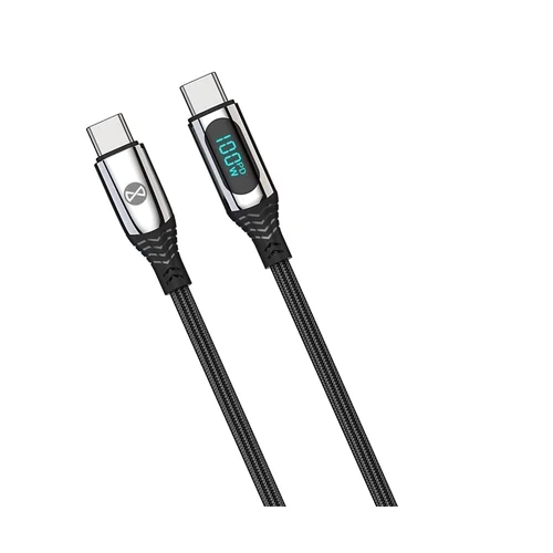 Forever Kábel - Type-C / Type-C (USB-C) fekete szövet gyorstöltő kábel 1m, 100W