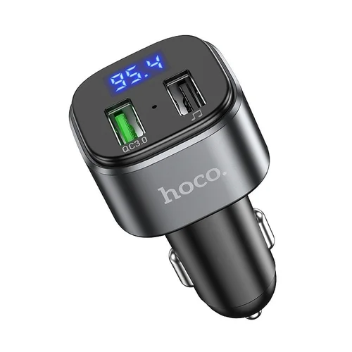 HOCO E67 Transzmitter - autós FM transzmitter + 2XUSB autós töltő, fekete, 13W