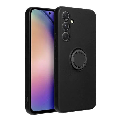 Telefontok Samsung Galaxy A35 5G - Grip fekete szilikon hátlap tok, kitámasztó ujjgyűrűvel