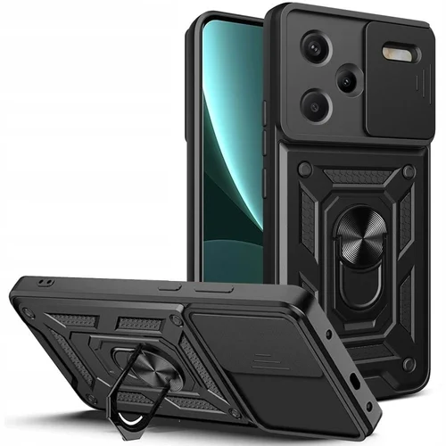 Xiaomi Redmi Note 13 Pro+ 5G Telefontok - Camshield - fekete szilikon tok, kitámasztó ujjgyűrűvel, csúsztatható kameravédővel
