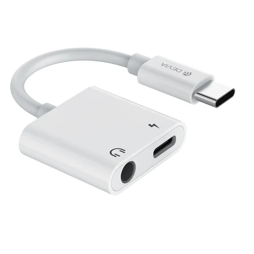 Adapter: Devia - 2in1 Audio + töltő (Type-C) / Type-C adapter, fehér