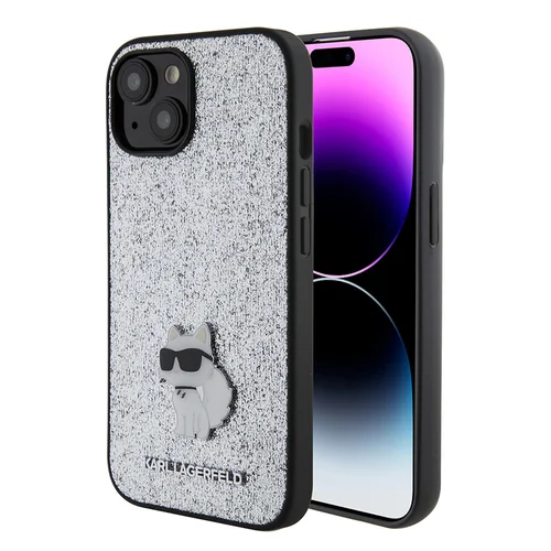 iPhone 15 telefontok - Karl Lagerfeld - FIXED GLITTER C LOGO METAL PIN - hátlap tok, ezüst