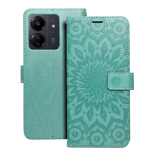Telefontok Xiaomi Redmi 13C - MEZZO mandala mintás zöld mágneses szilikon keretes könyvtok