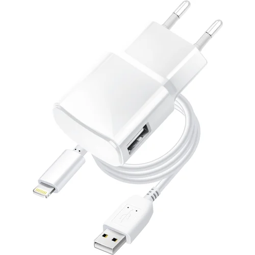 BlueStar töltő - USB / Lightning univerzális fehér hálózati töltőfej 1A + adatkábel, 1,13 m