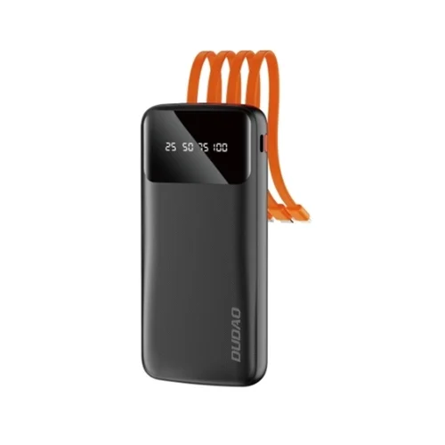 Dudao K6Pro Powerbank - fekete power bank 10000mAh, beépített MicroUSB/Type-C/Lightning/USB kábelekkel