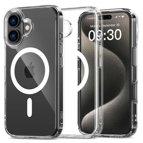 Telefontok iPhone 16 Plus - Tech-Protect Flexair Hybrid - MagSafe kompatibilis átlátszó műanyag hátlap tok, szilikon kerettel