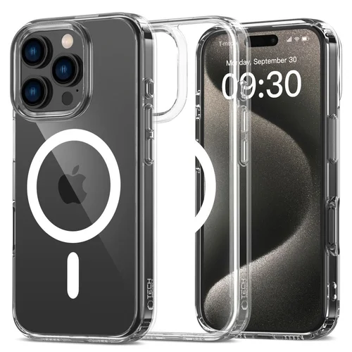 Telefontok iPhone 16 Pro - Tech-Protect Flexair Hybrid - MagSafe kompatibilis átlátszó műanyag hátlap tok, szilikon kerettel
