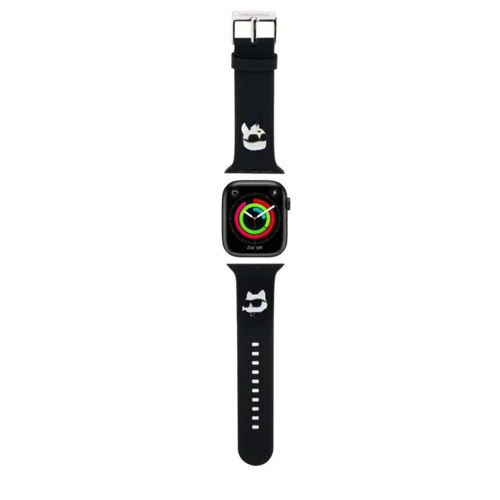 Apple Watch 6/7/8/9/10/SE (38 / 40 / 41 / 42 mm) okosóra szíj - Karl Lagerfeld Karl and Choupette Head NFT - fekete szilikon szíj