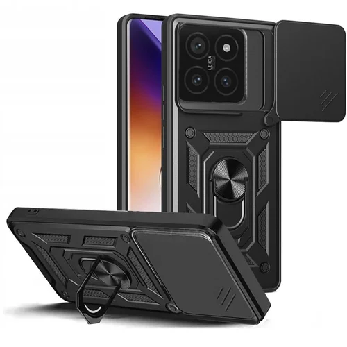 Telefontok Xiaomi 14T Pro - Camshield - fekete szilikon tok, kitámasztó ujjgyűrűvel, csúsztatható kameravédővel