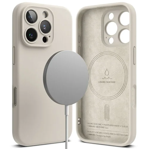 Telefontok iPhone 16 Pro Max - RINGKE SILICONE MAGNETIC MAGSAFE bézs hátlap tok