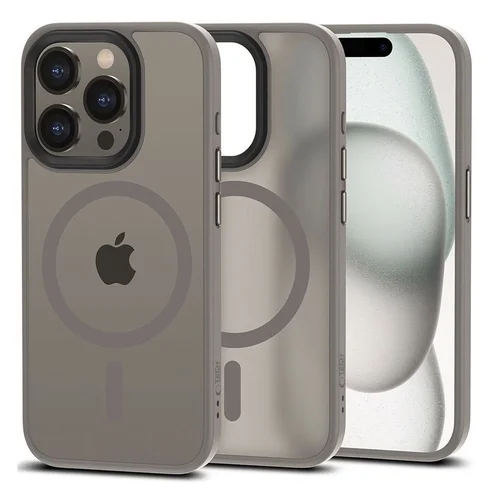 iPhone 15 Pro telefontok - Tech-Protect Magmat MagSafe kompatibilis áttetsző műanyag hátlap tok, szürke szilikon kerettel